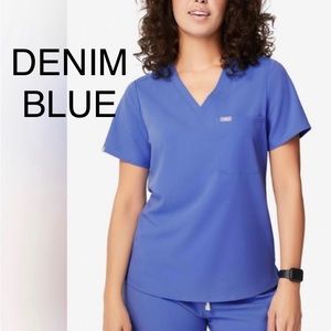 FIGS Denim Blue Catarina Scrub Top - Large